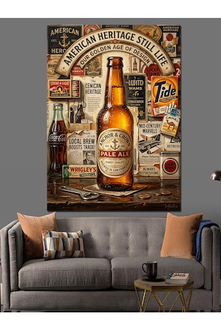 American Heritage Bira Reklam Tabelası Dekoratif Kanvas - Mdf Ahşap Tablo
