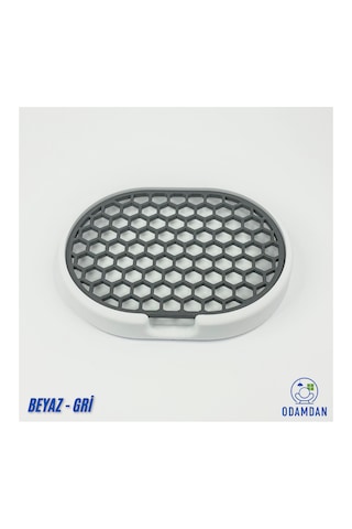 Odamdan Modern Çift Renkli Beyaz-gri Katı Sabunluk - Su Tahliyeli Ve Izgaralı Tasarım 9x12 Cm Beyaz - Gri