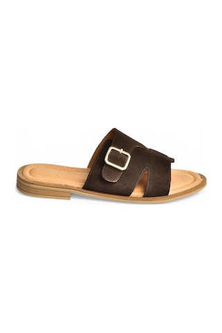 Fox Shoes Y944791002 Kahverengi Hakiki Deri Süet Kadın Terlik