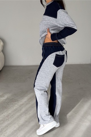 Femelle Beli Lastikli Denim Alt-üst Takım gri