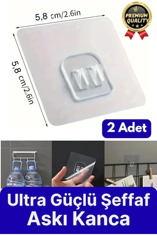 2 Adet Ultra Güçlü Suya Dayanıklı Şeffaf İz Bırakmaz Mutfak Banyo Raf Tablo Ayna Tutucu Askı Kanca Çok Renkli