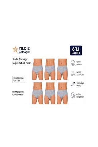 Yıldız Çamaşır Erkek Süprem Slip Külot 03-130-131 - 6 Adet Gri