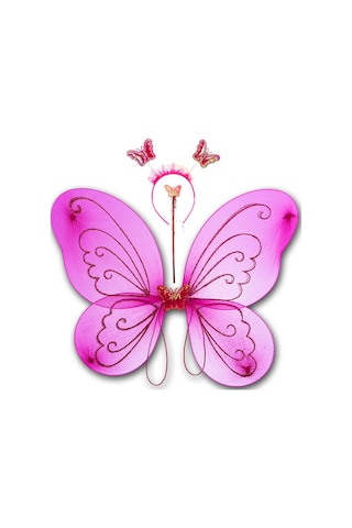 Kelebek Kanat. Asa Ve Taç 3'Lü Set - Fuşya