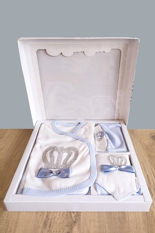 Mavi Taşlı 5 Parça Hastane Çıkışı Erkek Bebek Giyim Mavi