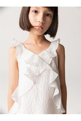 Sheshe Fırfırlı Beyaz Kolsuz Kız Çocuk Elbise Renkli