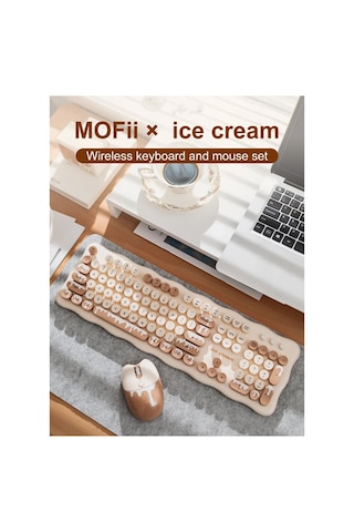 Mofıı Ice Cream Kablosuz Klavye Mouse Seti 2.4g Retro Yuvarlak Tuşlu 104 Tuş Set Optik