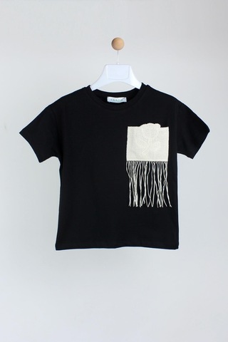 Cichlid Kız Çocuk Örgü Detaylı Tshirt Siyah