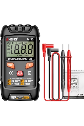 Aneng M113 1999 Sayımlar Mini Dijital Multimetre Ac / Dc Gerilim Ölçer Ohm Ncv Direnç Volt Test Cihazı Elektrik Aracı - Siyah