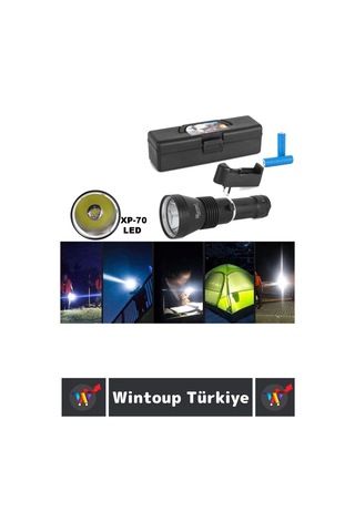 Premium Seri Uzun Ömürlü Kamp Avcı Deprem Uzun Menzilli Şarjlı Beyaz Işık 1200 Lümen El Feneri Çok Renkli