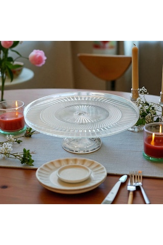 Cam Ayaklı Sunumluk Tabakları - 28 Cm Beyaz