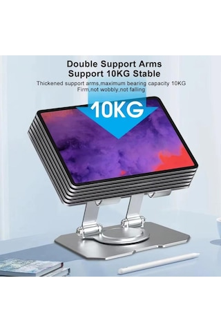 Ga91 360 Dönebilen İ-pad Tablet Standı Full Metal Kasa Ayarlanabilir Katlanabilir Masaüstü Stand Tutucu