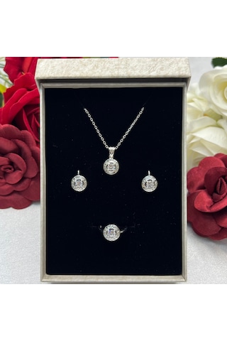 Kadın 3'lü Setii 925 Ayar Gümüş Rodyumlu Zirkon Taşlı Gümüş