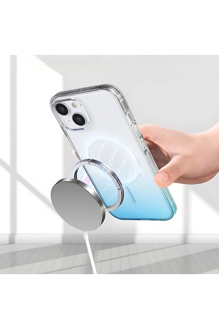 Apple Uyumlu iPhone 15 Kılıf Renk Geçişli Magsafe Şeffaf Kamera Yükseltili Silikon Ata Pro Tech Siyah
