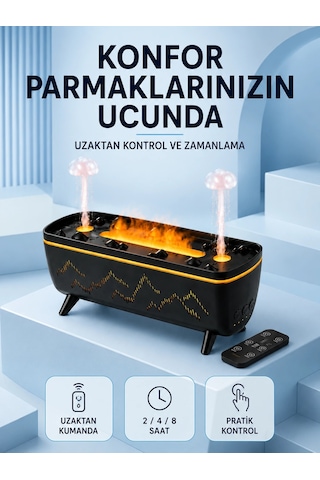 Siyah Aroma Difüzörü Jöle Damla Efektli Hava Nemlendirici Uzaktan Kumandalı Led Işıklı