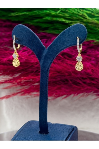 925 Ayar Gümüş Kalemli Gold Renk Sallantılı Lüks Kadın Küpe Gümüş