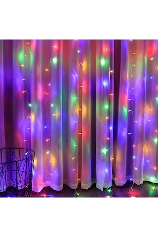 Rgb Perde Led Işık 3x3m 300 Led, 10 Sarkıtlı Ortam Aydınlatma Işığı Karışık-çok Renkli