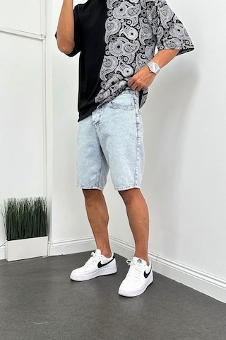 Boyfriend Rahat Kalıp Asit Yıkamalı Açık Mavi Kot Kapri Şort Buz Mavi