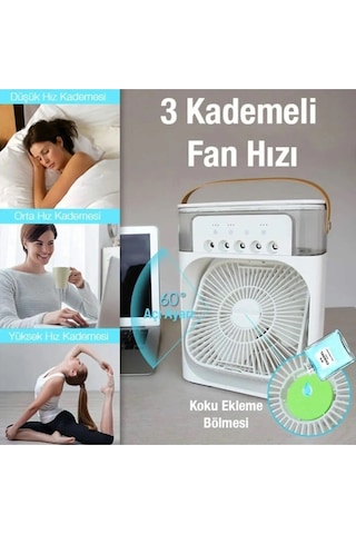 Buzlu Su Tanklı Buharlı Serinletici Fan Taşınabilir Mini Fan Led Işıklı Hava Soğutucu Vantilatör