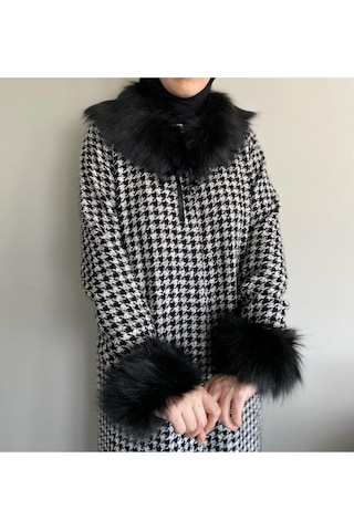 Kürk Yaka / Yaka Kürkü Kollu Takım Siyah Siyah