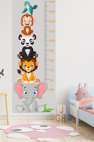 Sevimli Safari Hayvanları Boy Ölçüm Cetveli Boy Ölçer Sticker