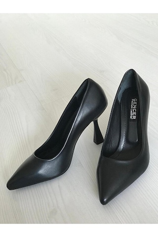 Gencer Leather Hakiki Deri Stiletto Ayakkabı Siyah Siyah