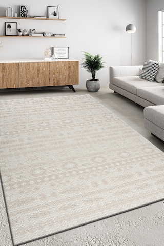 Badelya Home Krem Bej İskandinav Modern Tasarım Sisal Bukle Özel Ölçü Salon Oturma Odası Koridor Halısı Yolluk