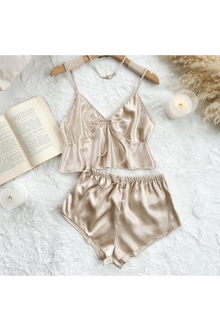 Buz İpek Atlet Pijama Kadın Moda İki Parça Ev Giyim İnce Ev Askılı Şort Takımı Haki