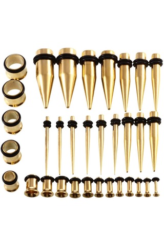 Homyl 36 Parça Kulak Göstergeleri Germe Kiti Fişler Konik 14g Altın