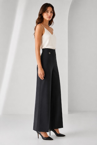 Bihan Store Kadın Yüksek Bel Palazzo Kumaş Yan Fermuarlı Pantolon Y26-259-siyah