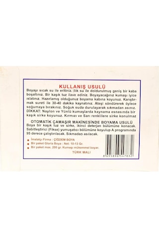 Gloria Tam Yeşil Renkli Pamuk Yün Naylon İpek Kumaş Boyası 10Gr
