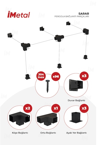 Sarar Duvardan İki Bölümlü Pergola Bağlantı Seti Ahşaplar İçin