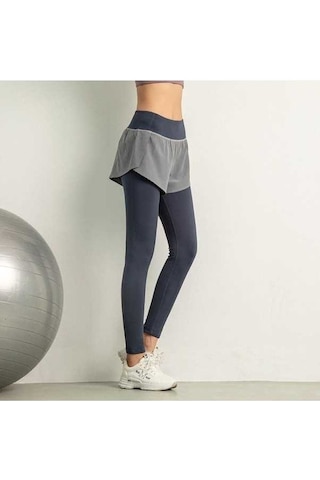 Tongxida Kadın Yüksek Bel 2 Parçalı Yoga Etek Pantolon Cepli Hızlı Kuruyan Koşu Taytı Lacivert Lacivert