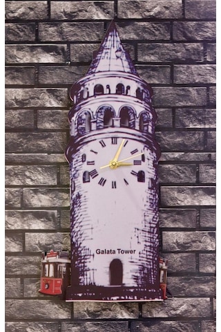 Nostalji Sallanan Sarkaçlı Galata Kulesi Duvar Saati Çok Renkli