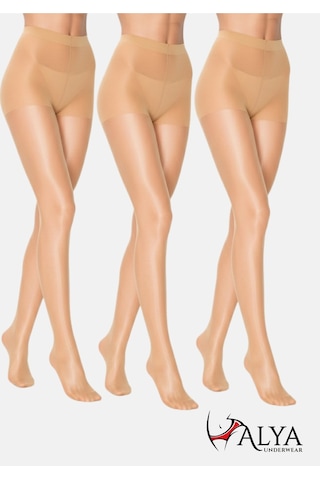 Alya Underwear Kadın Külotlu Çorap, Parlak İnce, 15 Den, Fit, 3'lü Paket Ten 57 3'lü