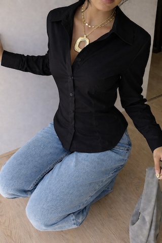 Kadın Premium Gömlek Slim Fit Uzun Kollu Şık Ofis Günlük Kombin Basic Klasik Gömlek Siyah