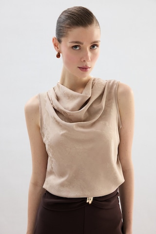 Sateen Degaje Yaka Bluz - Bej-136753 Bej