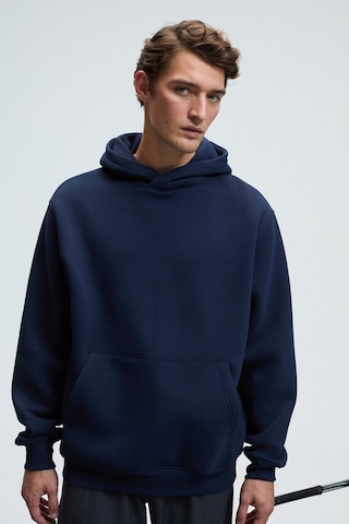 Grimelange AMOS Erkek Yumuşak Kumaşlı 3 İplik Oversize Kapüşonlu Kanguru Cepli Lacivert Sweatshirt