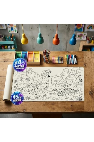 Boyama Kağıdı Dev Rulo Dinazorlar Dünyası 4 Metre 45cm Genişlik