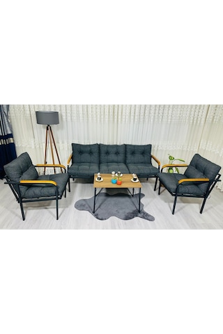 Madame Home Begonvil Balkon, Bahçe - Metal Kanepe Koltuk Takımı 3+1+1 + Sehpa Antrasit