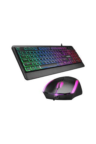 Everest Km-r59, Forza, Usb Kablolu, Türkçe Q, Rainbow Backlight, Memran Tuşlar, Gaming, Klavye Mouse Set Optik