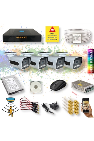 4 Kameralı Hareket Algılayan Gece Renkli Fullhd Kamera Seti 784w