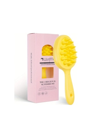 Elmpaly Kutu Paket Sarı Uzun Saplı Çift Taraflı Yıkama Fırçası Yumuşak Kıllı Saç Masajı