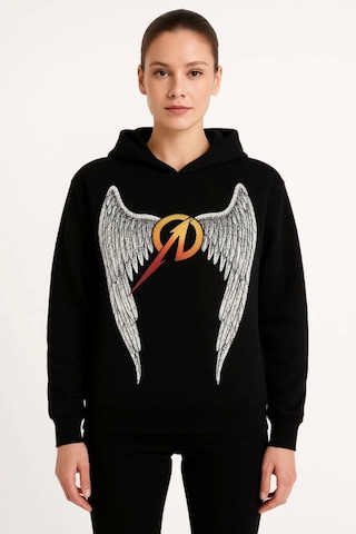 Suma Metallica İki İplik Kapüşonlu Ön Ve Arka Baskılı Hoodie - Siyah Sİyah