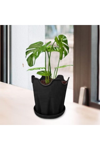 Pazly Tabanlı Suntek Siyah Silikon Saksı - Bitki Ve Çiçekler İçin