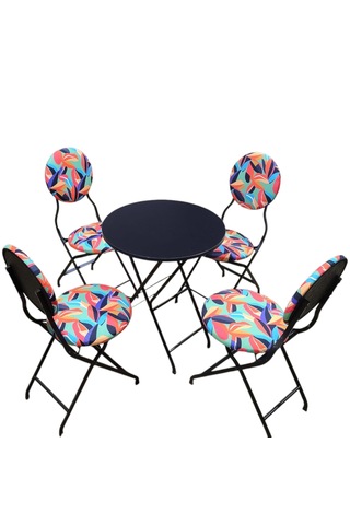 Renkli Yapraklı Metal Bahçe Takımı - 4 Sandalye + 1 Masa