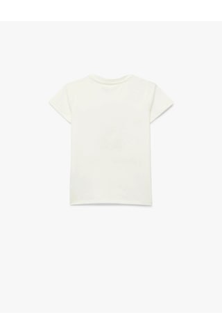 Koton Bisiklet Yaka Baskılı Ekru Kız Çocuk T-shirt 6skg10291ak Ekru