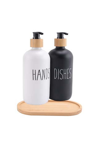 Xiaaokeji Mutfak Lavabosu İçin El Ve Bulaşık Deterjanı Dispenseri Tepsili, Siyah Ve Beyaz Siyah-beyaz