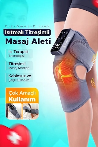 Şarjlı Dirsek Omuz Kol Masaj Aleti Isıtmalı Titreşim Eklem Fizyoterapi Masaj Gri