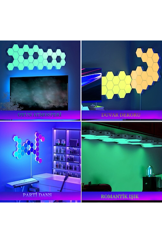 Rgb Led Akıllı Altıgen Gece Lambası Kumandalı Gece Işığı RGB