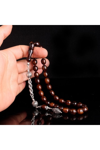 925 Ayar Gümüş Püsküllü Ateş Kehribar Tesbih